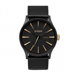 MONTRE NIXON SENTRY LEATHER - MATTE BLACK GOLD