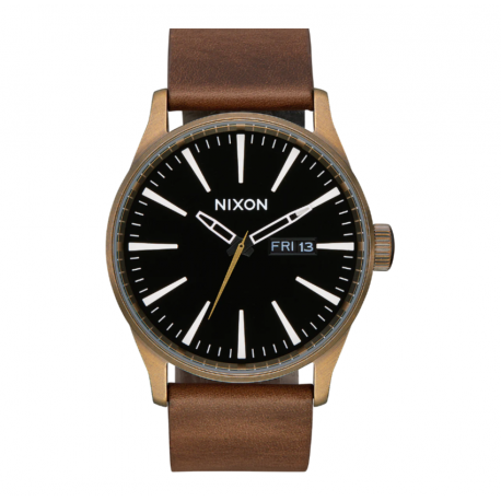 MONTRE NIXON SENTRY LEATHER - BRASS BLACK BROWN