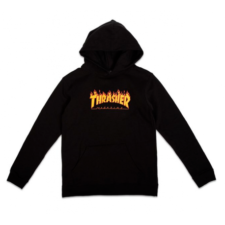 SWEAT THRASHER FLAME HOOD - BLACK