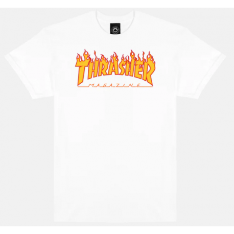 T-SHIRT THRASHER FLAME LOGO - WHITE