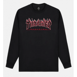 T-SHIRT THRASHER FLAME LOGO LS - BLACK RED