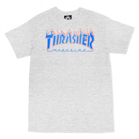 T-SHIRT THRASHER FLAME LOGO - ASH GREY