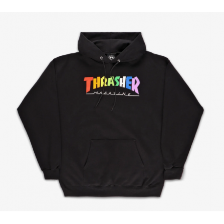 SWEAT THRASHER RAINBOW MAG HOOD - BLACK